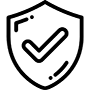 Piktogramm - Sicherheit. Ein Schutzschild mit einem Haken stellt die Sicherheit der CERAGEM-Produkte dar.