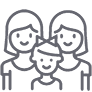 Piktogramm - Familie. Zwei Frauen und ein Mädchen. Es symbolisiert den positiven Nutzen für die ganze Familie.