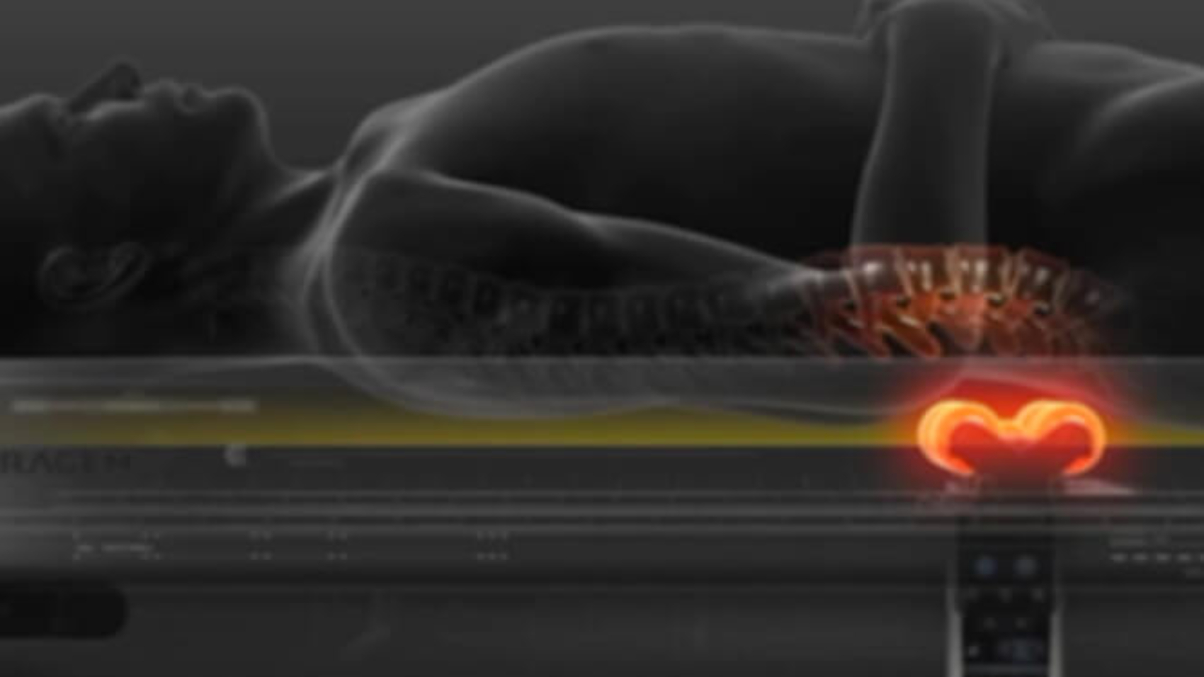 Grafik mit einem Menschen auf der CERAGEM Master V4 Liege. Die integrierten Massagerollen sind rot hervorgehoben und stellen die Wäre der Moxibustion dar.